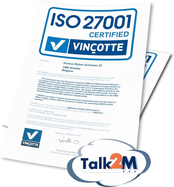 HMS, eWON® Talk2M için ISO27001 Sertifikası aldı